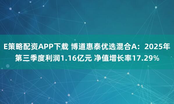 E策略配资APP下载 博道惠泰优选混合A：2025年第三季度利润1.16亿元 净值增长率17.29%